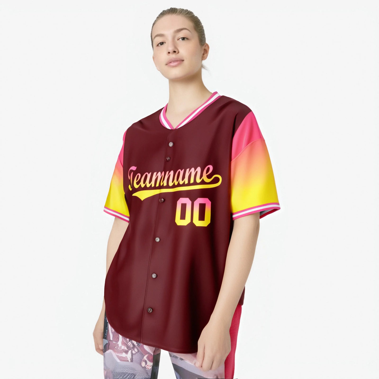 Custom Crimson Pink-Gold Gradient Fashion Authentic Baseball Jersey