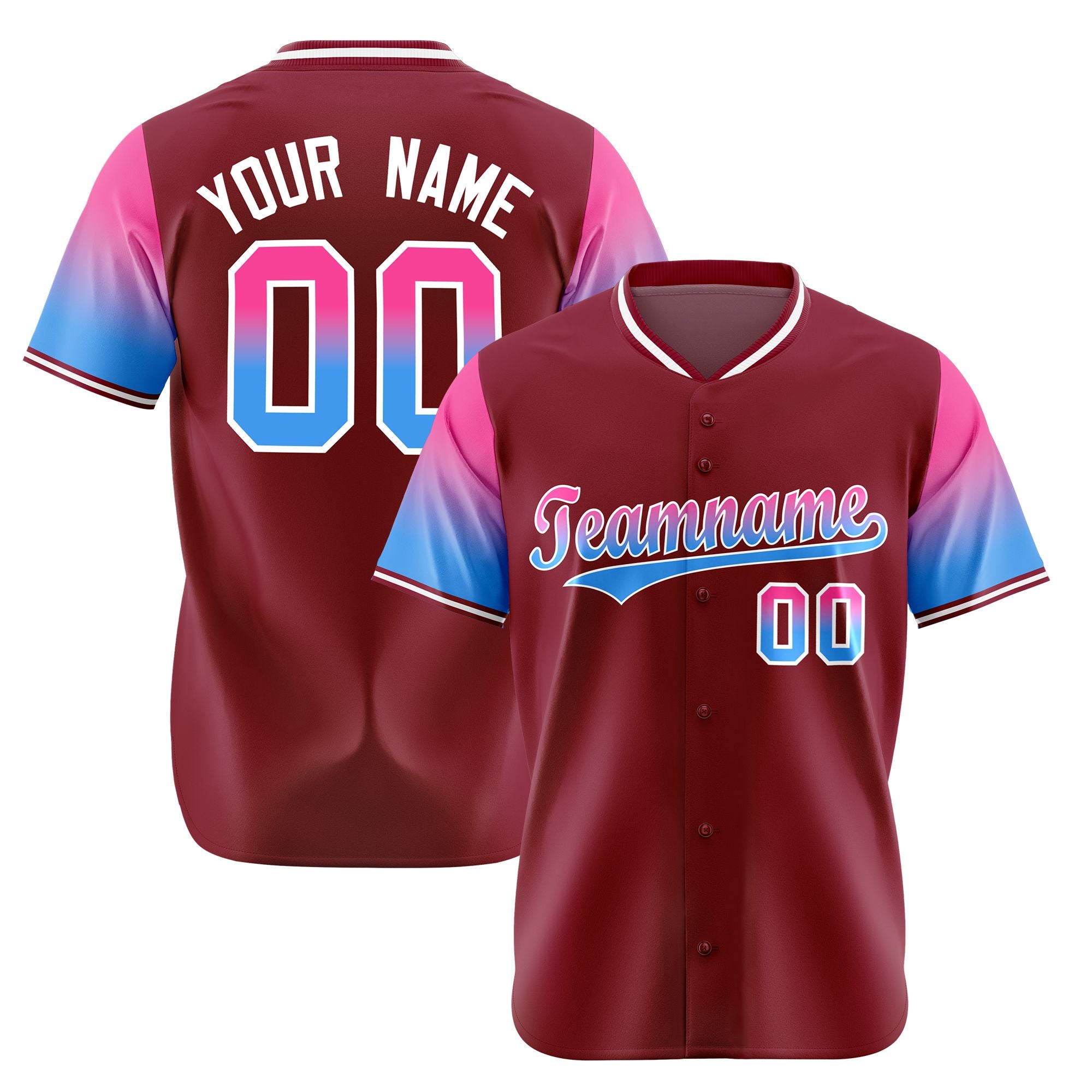 Custom Crimson Pink-Powder Blue Gradient Fashion Authentic Baseball Jersey