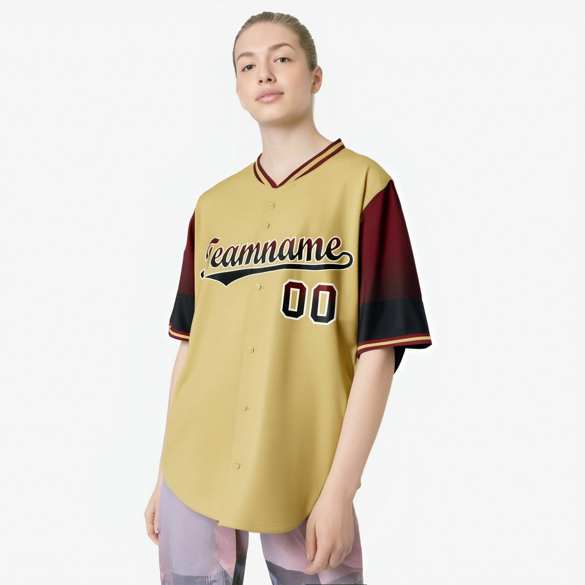 Custom Khaki Crimson-Black Gradient Fashion Authentic Baseball Jersey