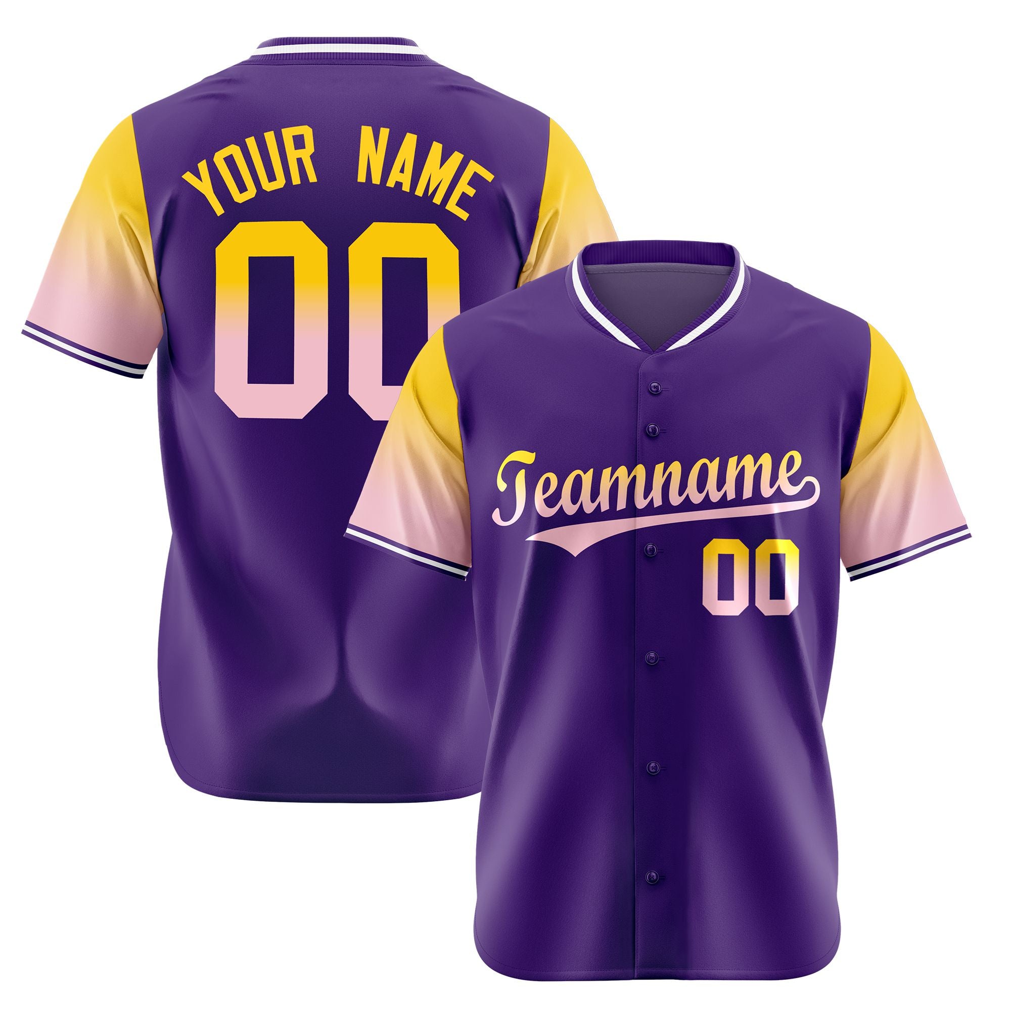 Custom Purple Gold-Light Pink Gradient Fashion Authentic Baseball Jersey