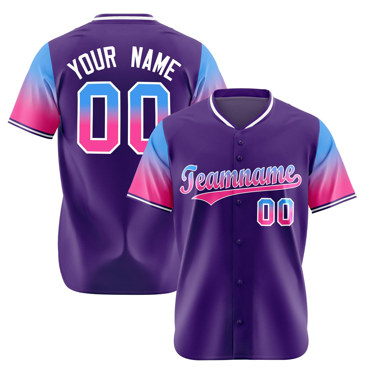 Custom Purple Powder Blue-Pink Gradient Fashion Authentic Baseball Jersey