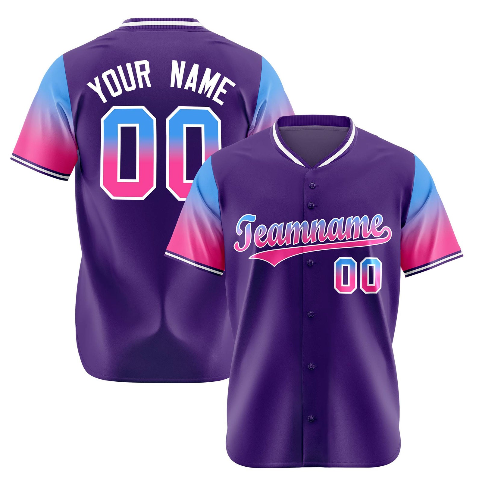 Custom Purple Powder Blue-Pink Gradient Fashion Authentic Baseball Jersey