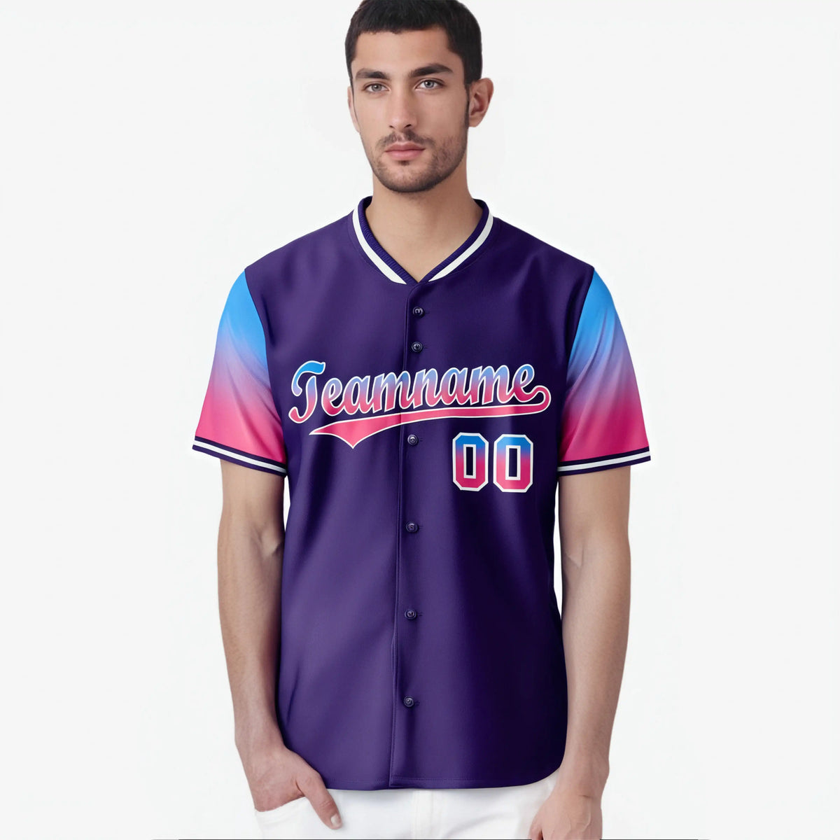 Custom Purple Powder Blue-Pink Gradient Fashion Authentic Baseball Jersey