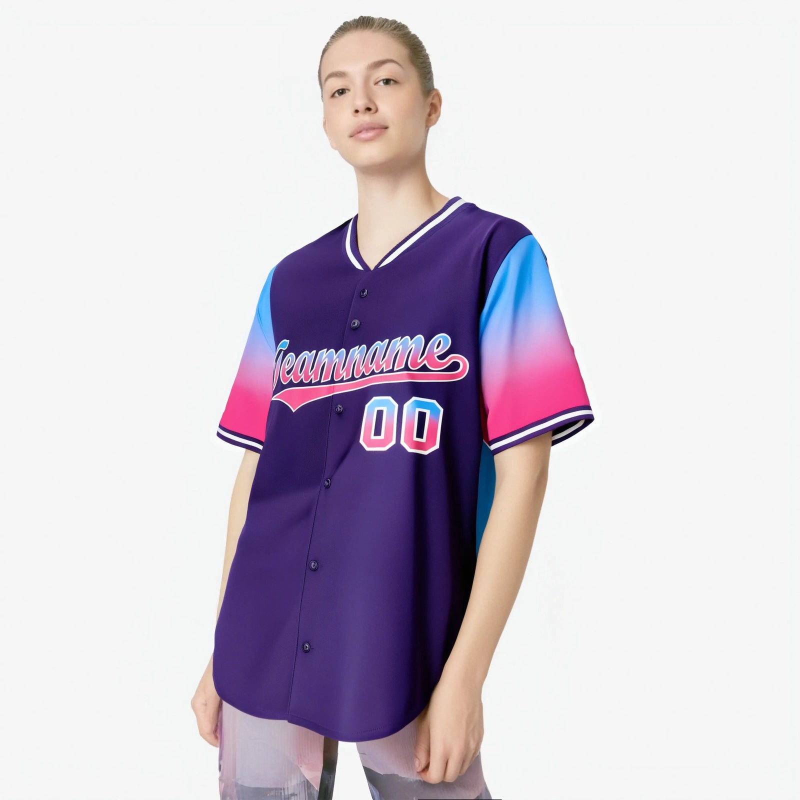 Custom Purple Powder Blue-Pink Gradient Fashion Authentic Baseball Jersey