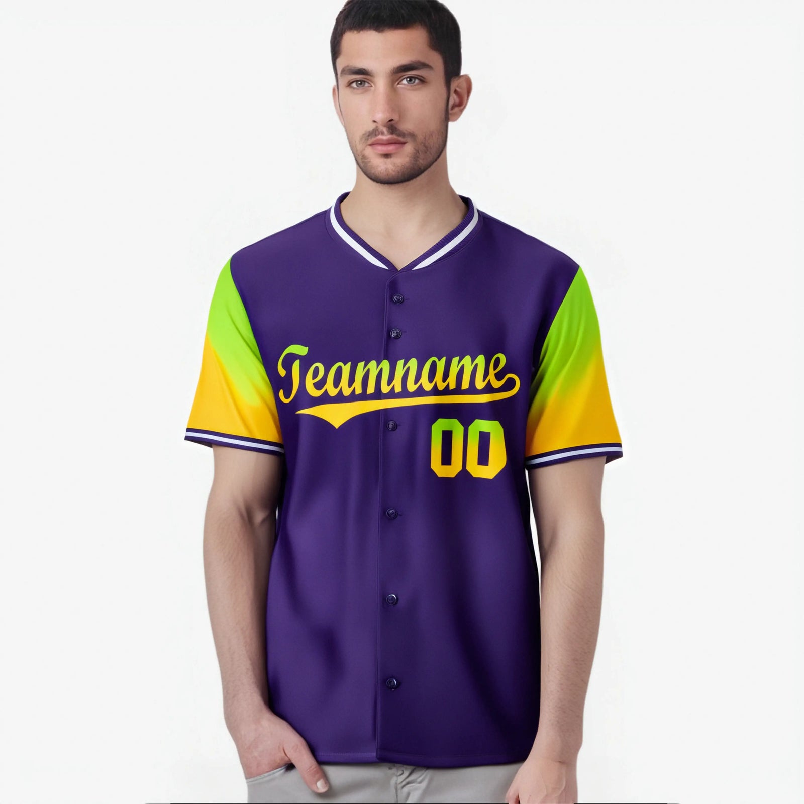 Custom Purple Neon Green-Gold Gradient Fashion Authentic Baseball Jersey