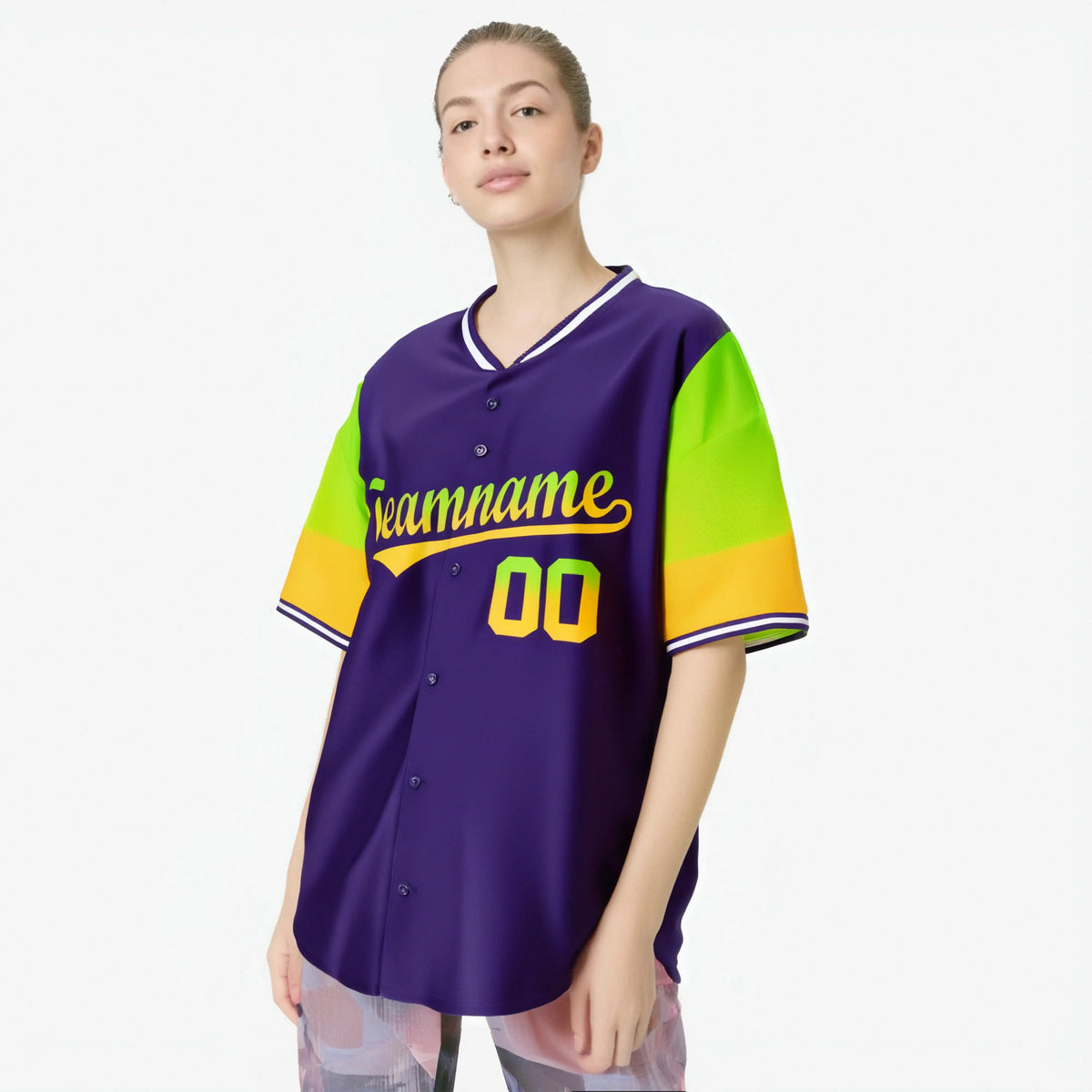 Custom Purple Neon Green-Gold Gradient Fashion Authentic Baseball Jersey