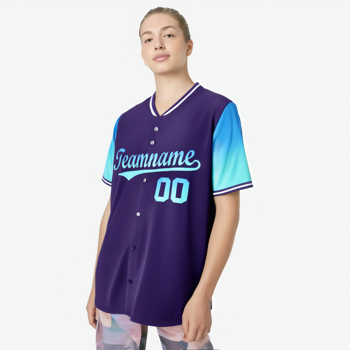 Custom Purple Powder Blue-Aqua Gradient Fashion Authentic Baseball Jersey