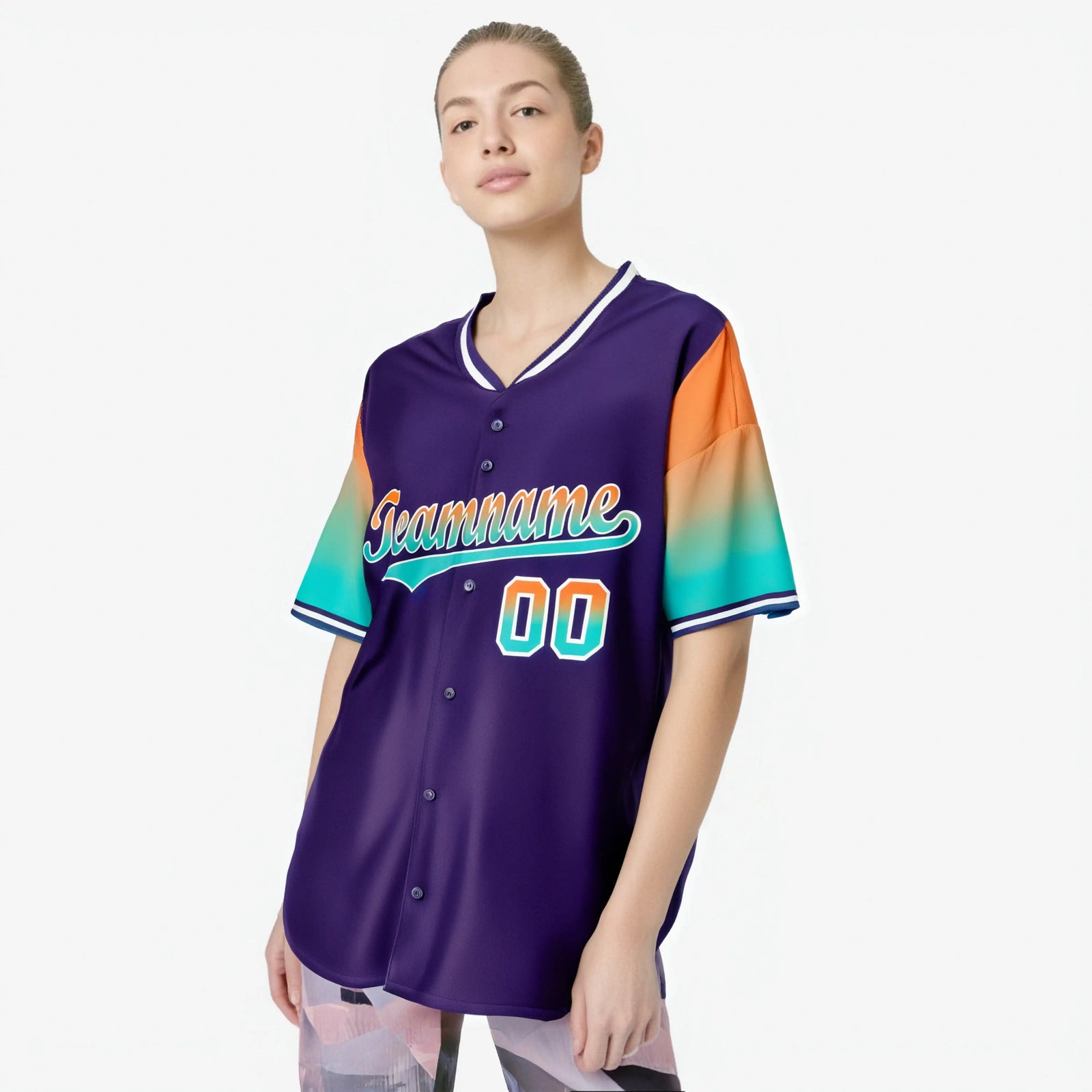Custom Purple Orange-Aqua Gradient Fashion Authentic Baseball Jersey