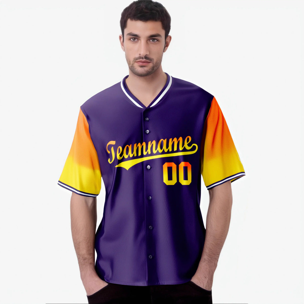 Custom Purple Orange-Gold Gradient Fashion Authentic Baseball Jersey