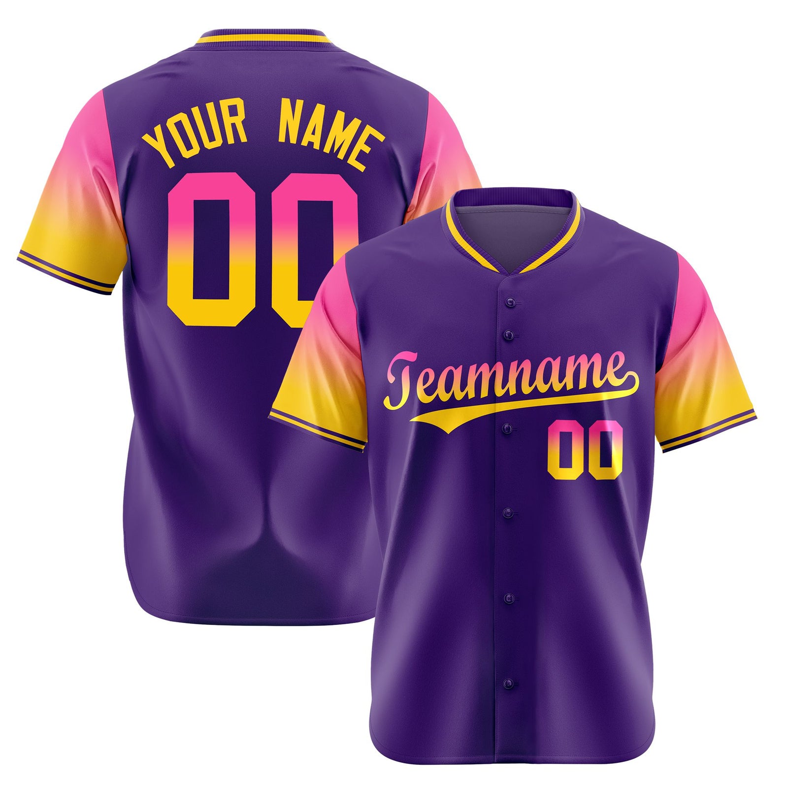Custom Purple Pink-Gold Gradient Fashion Authentic Baseball Jersey