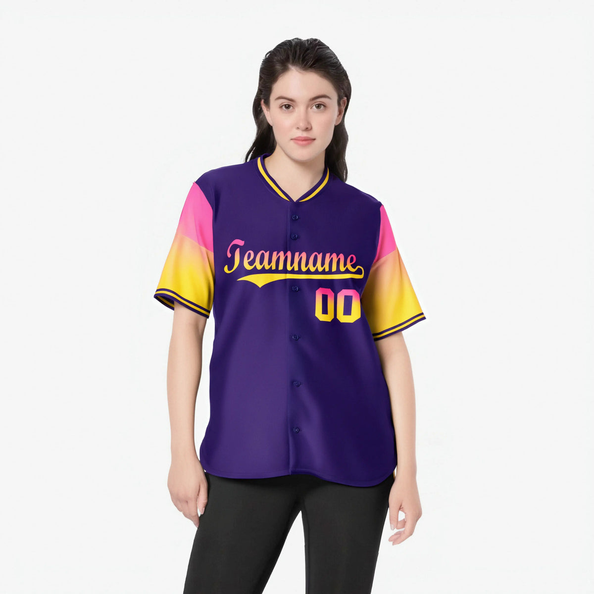 Custom Purple Pink-Gold Gradient Fashion Authentic Baseball Jersey