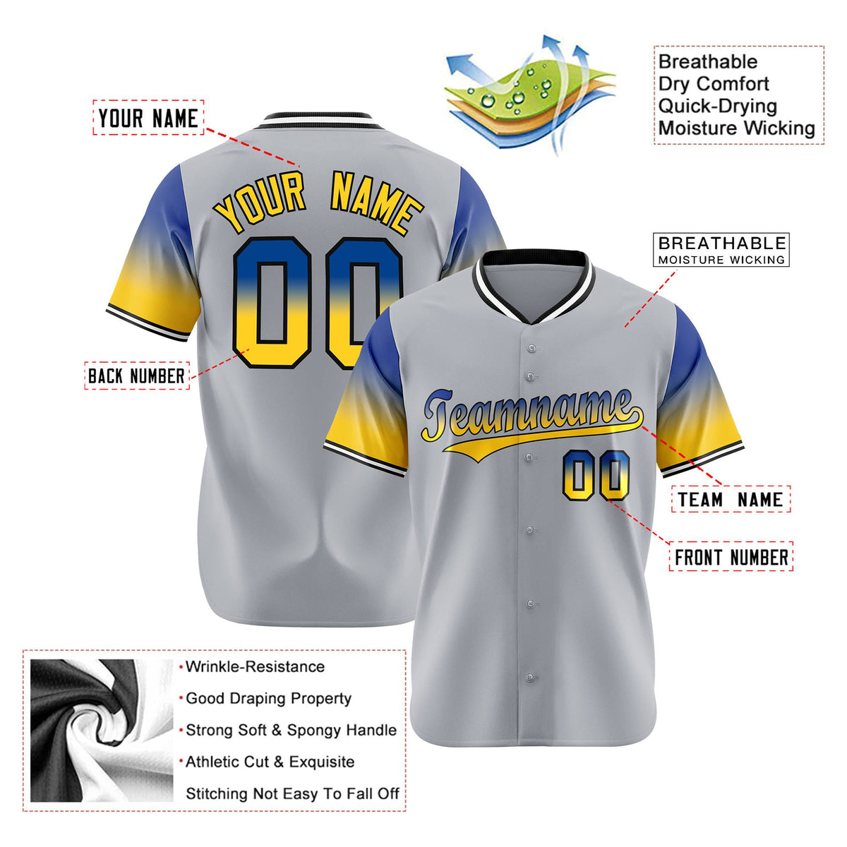 Custom Gray Royal Blue-Gold Gradient Fashion Authentic Baseball Jersey