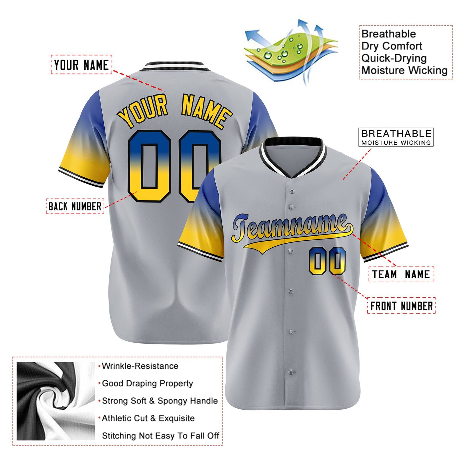 Custom Gray Royal Blue-Gold Gradient Fashion Authentic Baseball Jersey