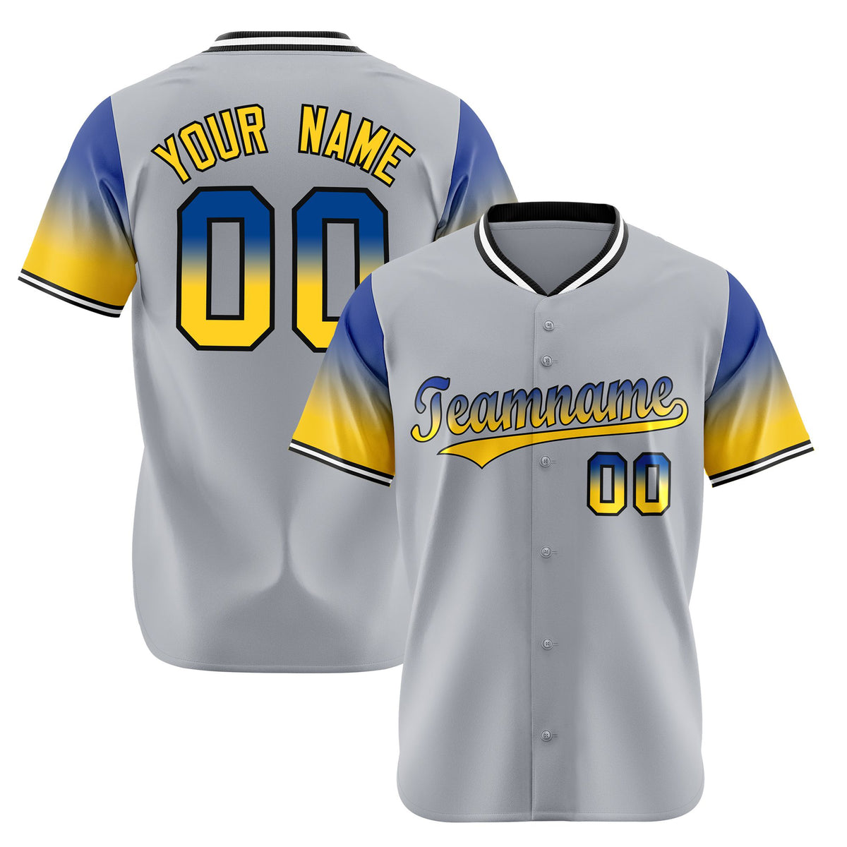 Custom Gray Royal Blue-Gold Gradient Fashion Authentic Baseball Jersey