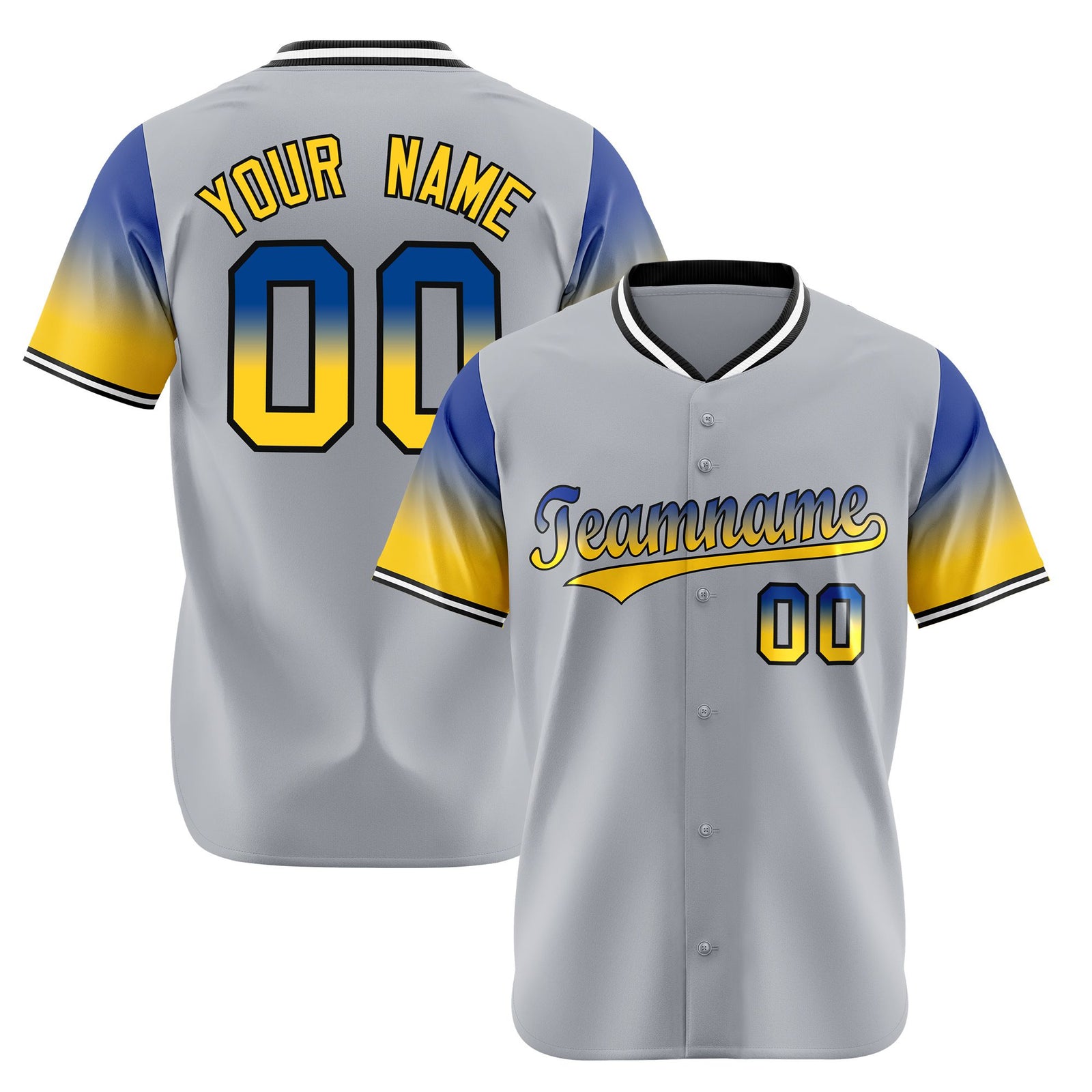 Custom Gray Royal Blue-Gold Gradient Fashion Authentic Baseball Jersey