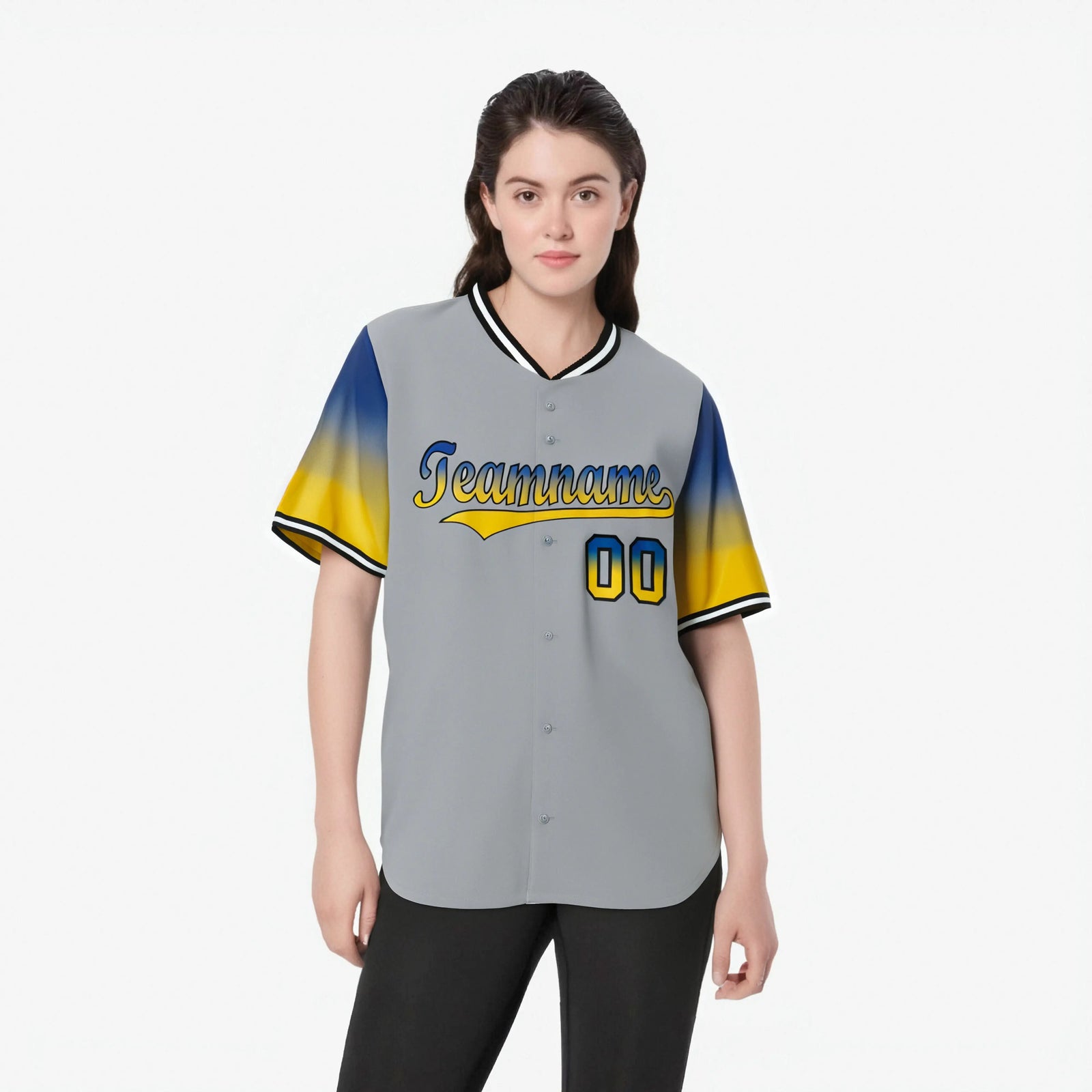 Custom Gray Royal Blue-Gold Gradient Fashion Authentic Baseball Jersey