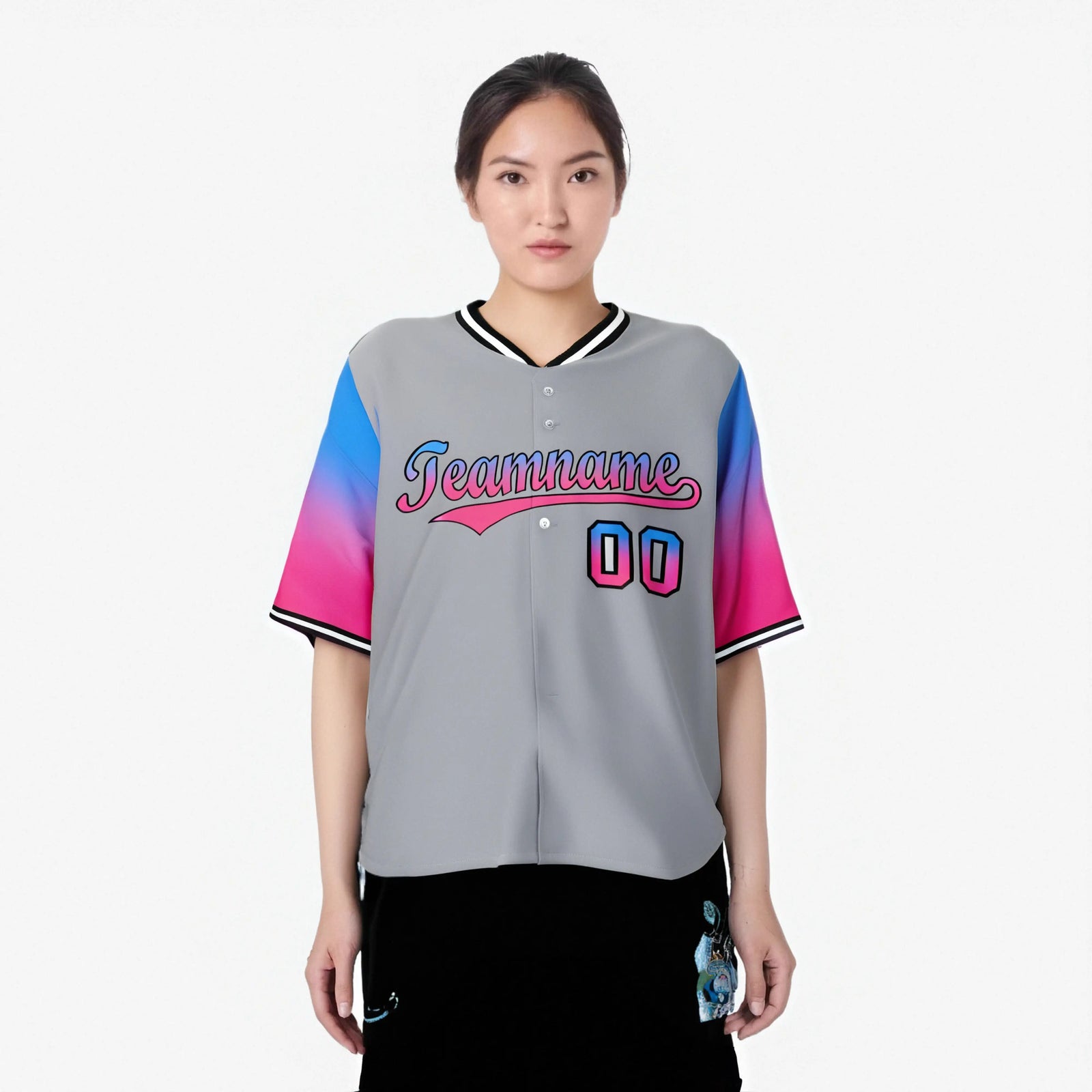Custom Gray Powder Blue-Pink Gradient Fashion Authentic Baseball Jersey