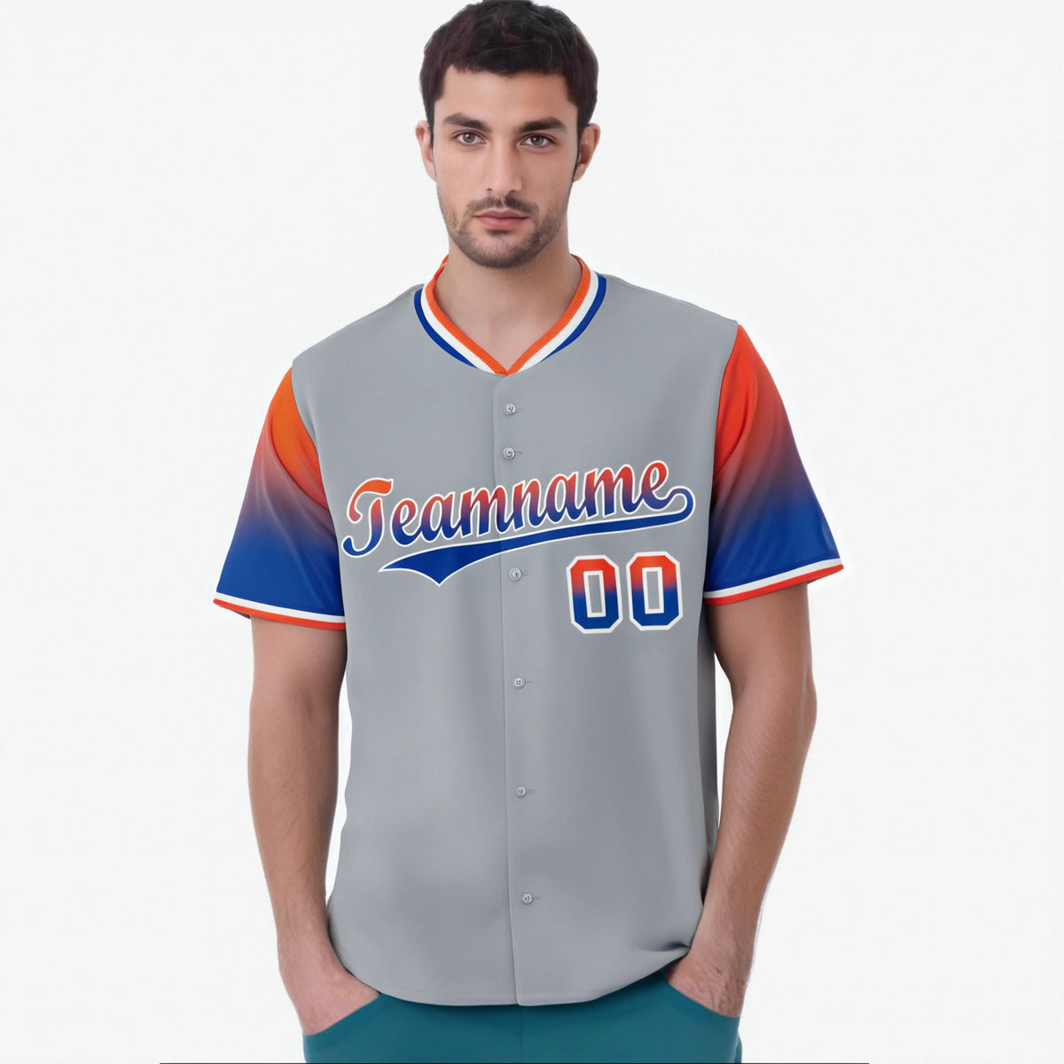 Custom Gray Orange-Royal Blue Gradient Fashion Authentic Baseball Jersey