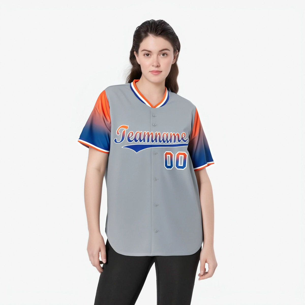 Custom Gray Orange-Royal Blue Gradient Fashion Authentic Baseball Jersey