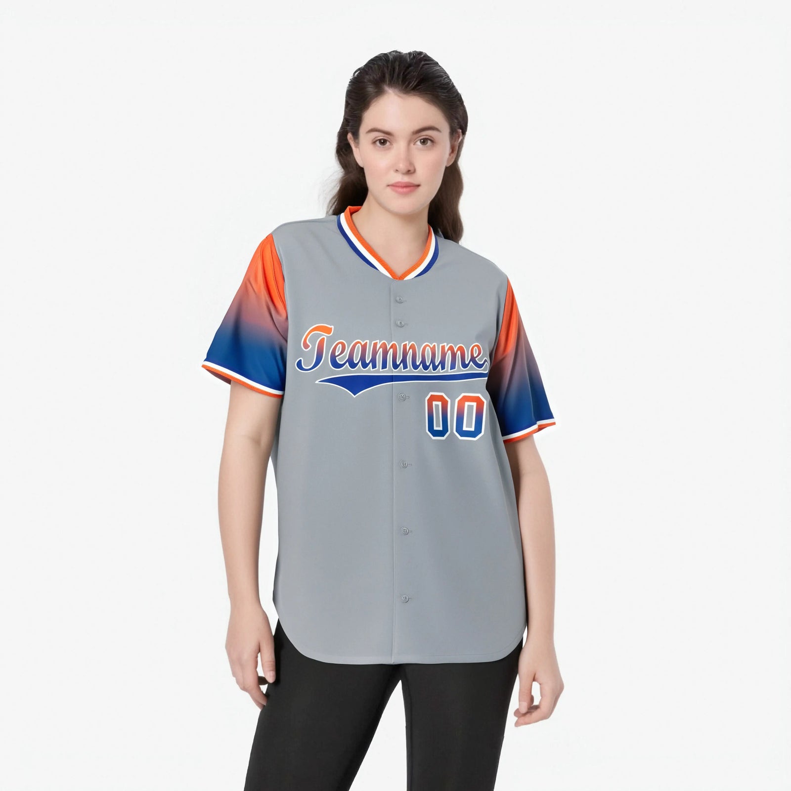 Custom Gray Orange-Royal Blue Gradient Fashion Authentic Baseball Jersey