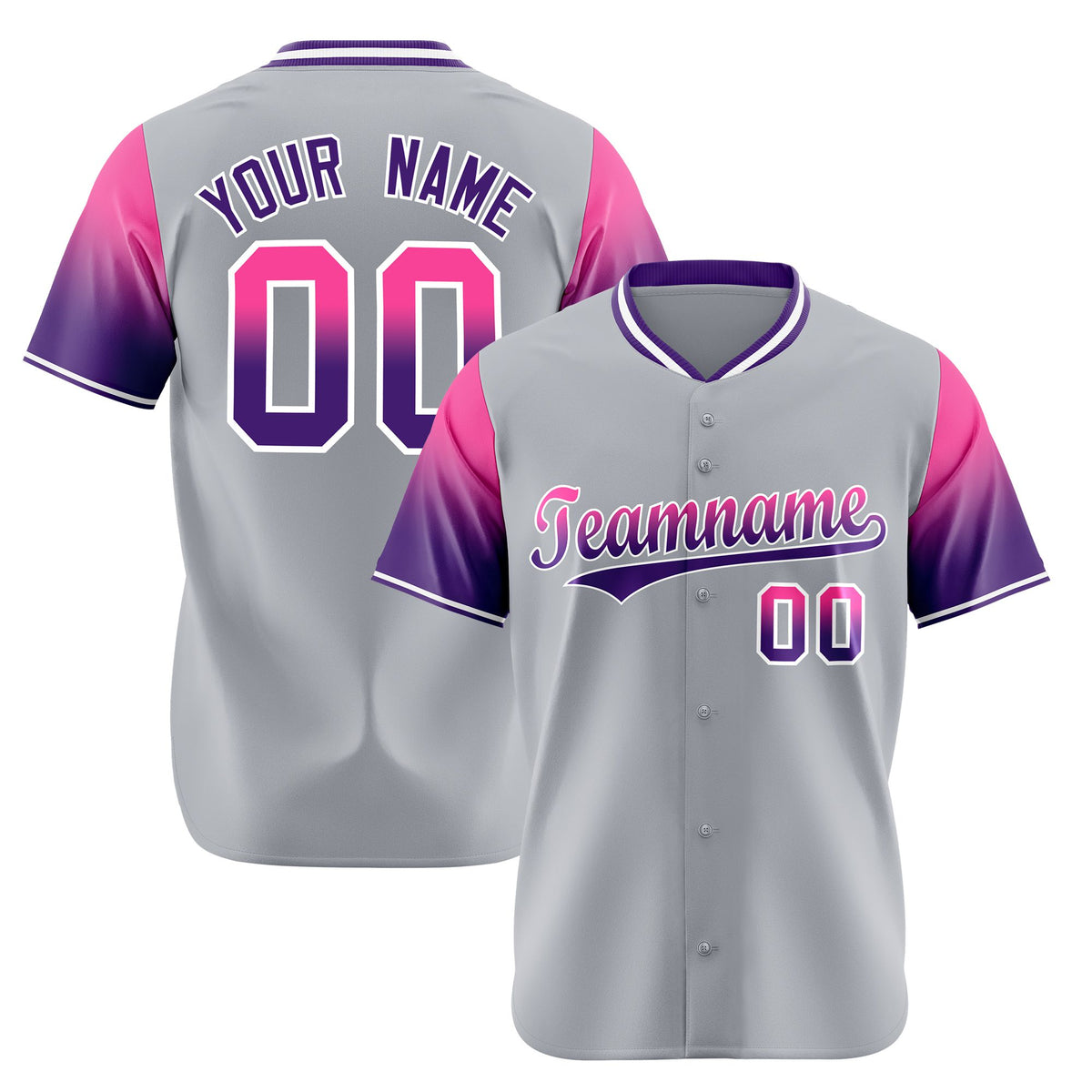 Custom Gray Pink-Purple Gradient Fashion Authentic Baseball Jersey