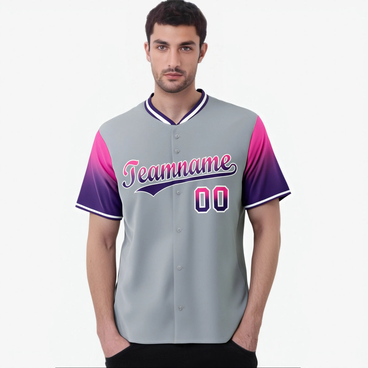 Custom Gray Pink-Purple Gradient Fashion Authentic Baseball Jersey