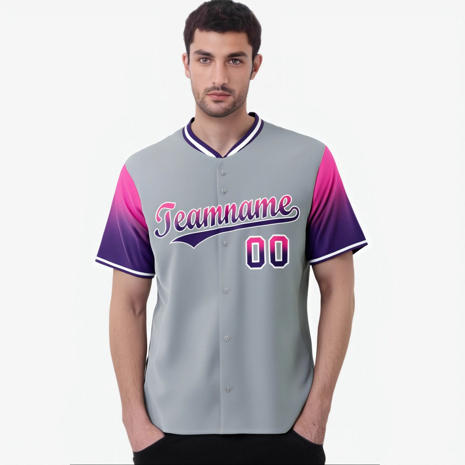 Custom Gray Pink-Purple Gradient Fashion Authentic Baseball Jersey