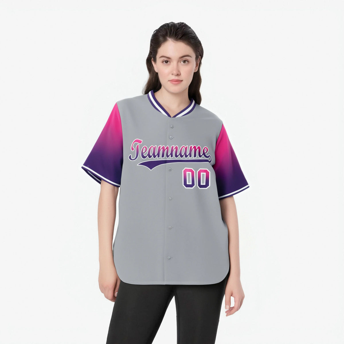 Custom Gray Pink-Purple Gradient Fashion Authentic Baseball Jersey