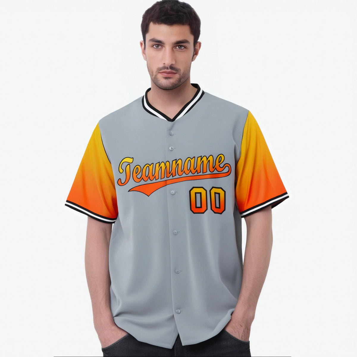 Custom Gray Gold-Orange Gradient Fashion Authentic Baseball Jersey
