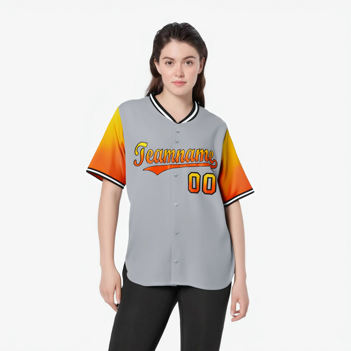 Custom Gray Gold-Orange Gradient Fashion Authentic Baseball Jersey