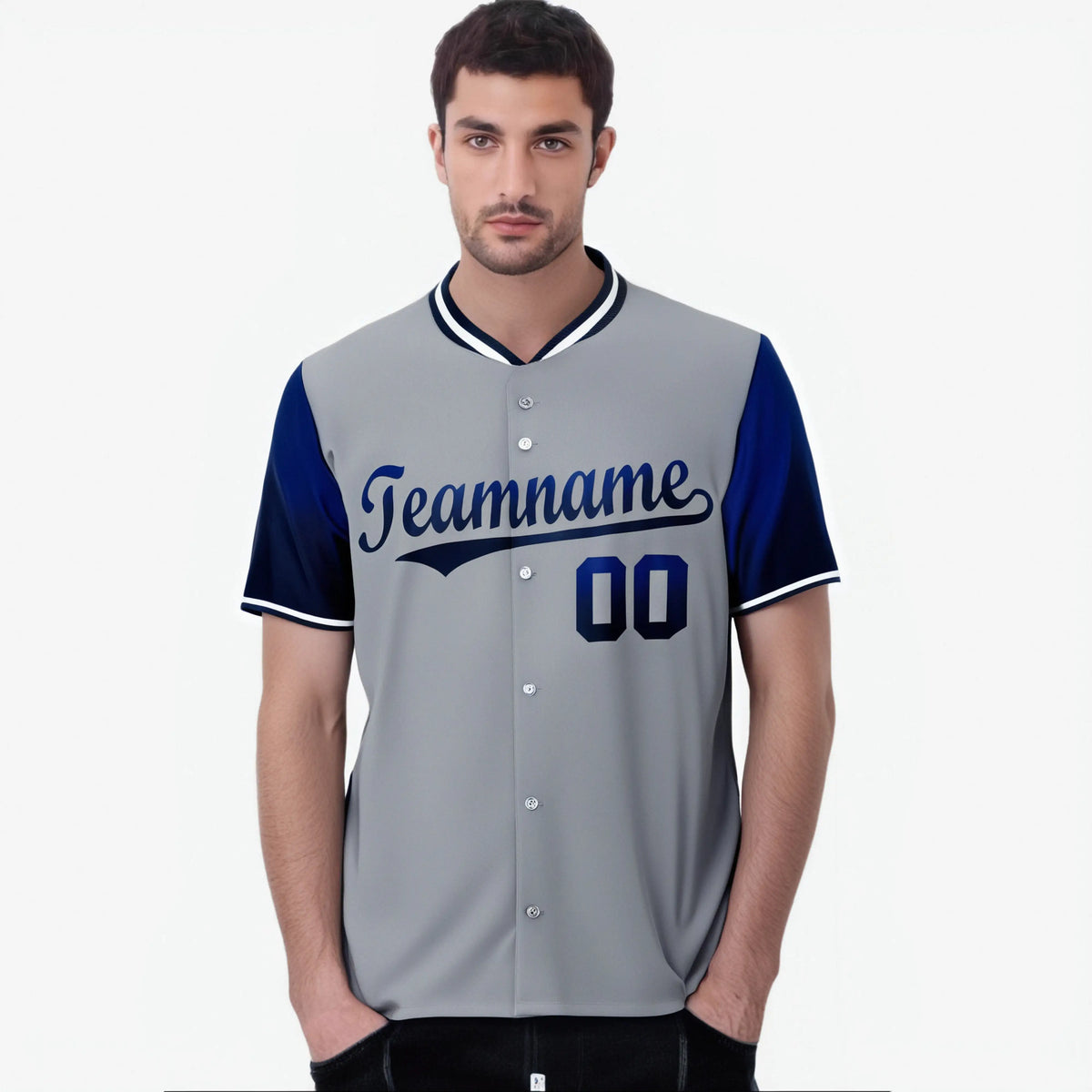Custom Gray Royal Blue-Navy Gradient Fashion Authentic Baseball Jersey