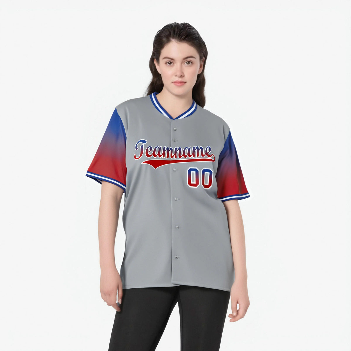 Custom Gray Royal Blue-Red Gradient Fashion Authentic Baseball Jersey