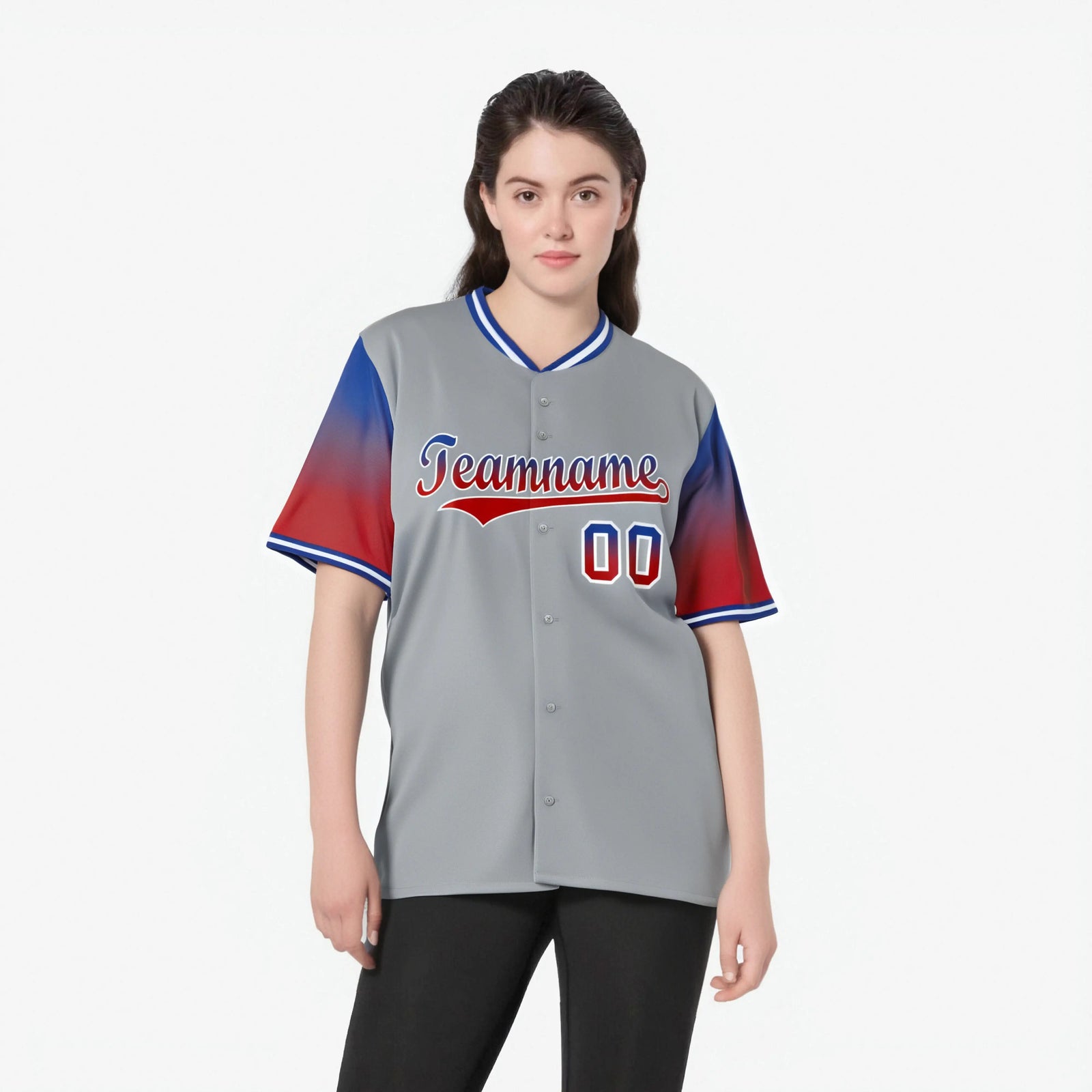 Custom Gray Royal Blue-Red Gradient Fashion Authentic Baseball Jersey