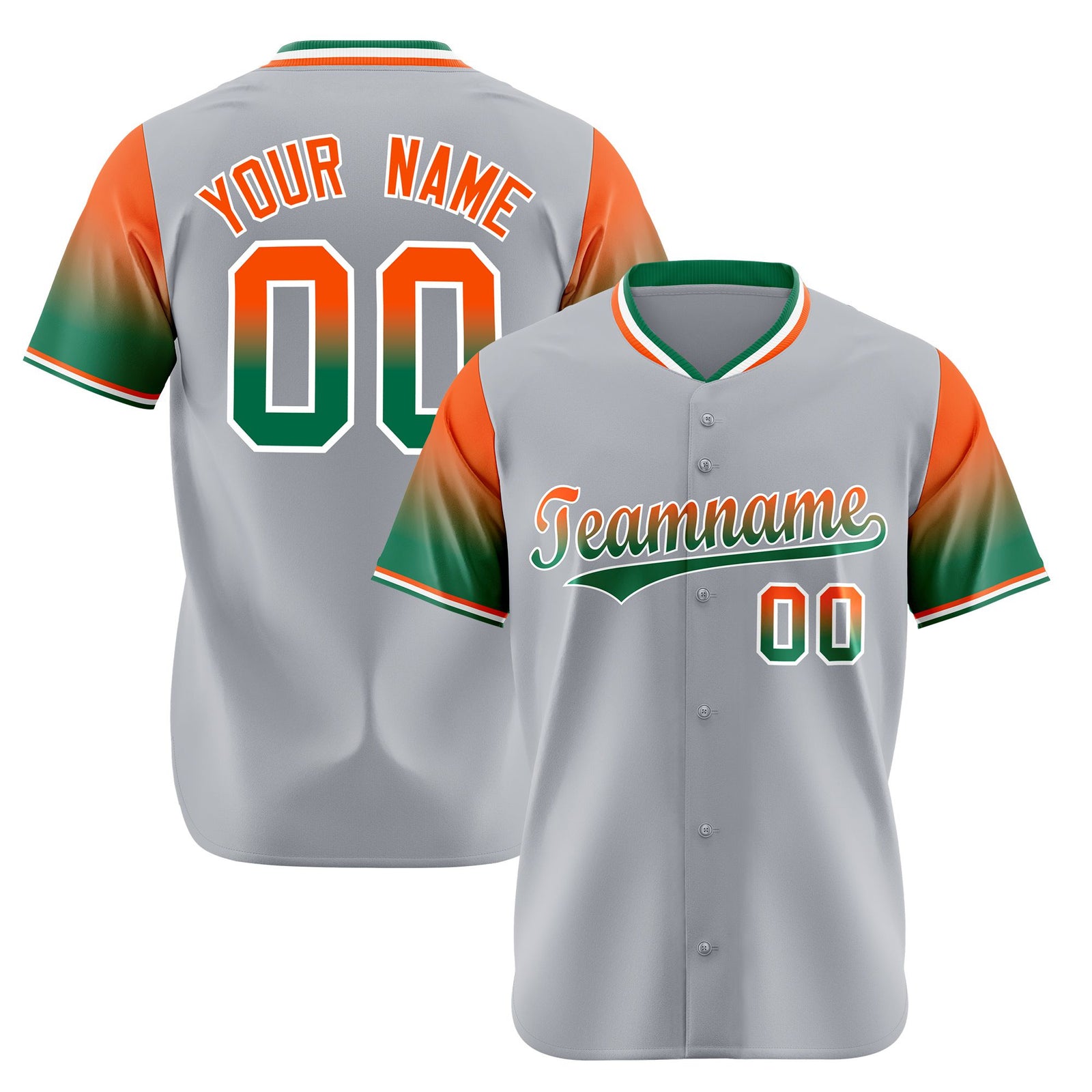Custom Gray Orange-Kelly Green Gradient Fashion Authentic Baseball Jersey