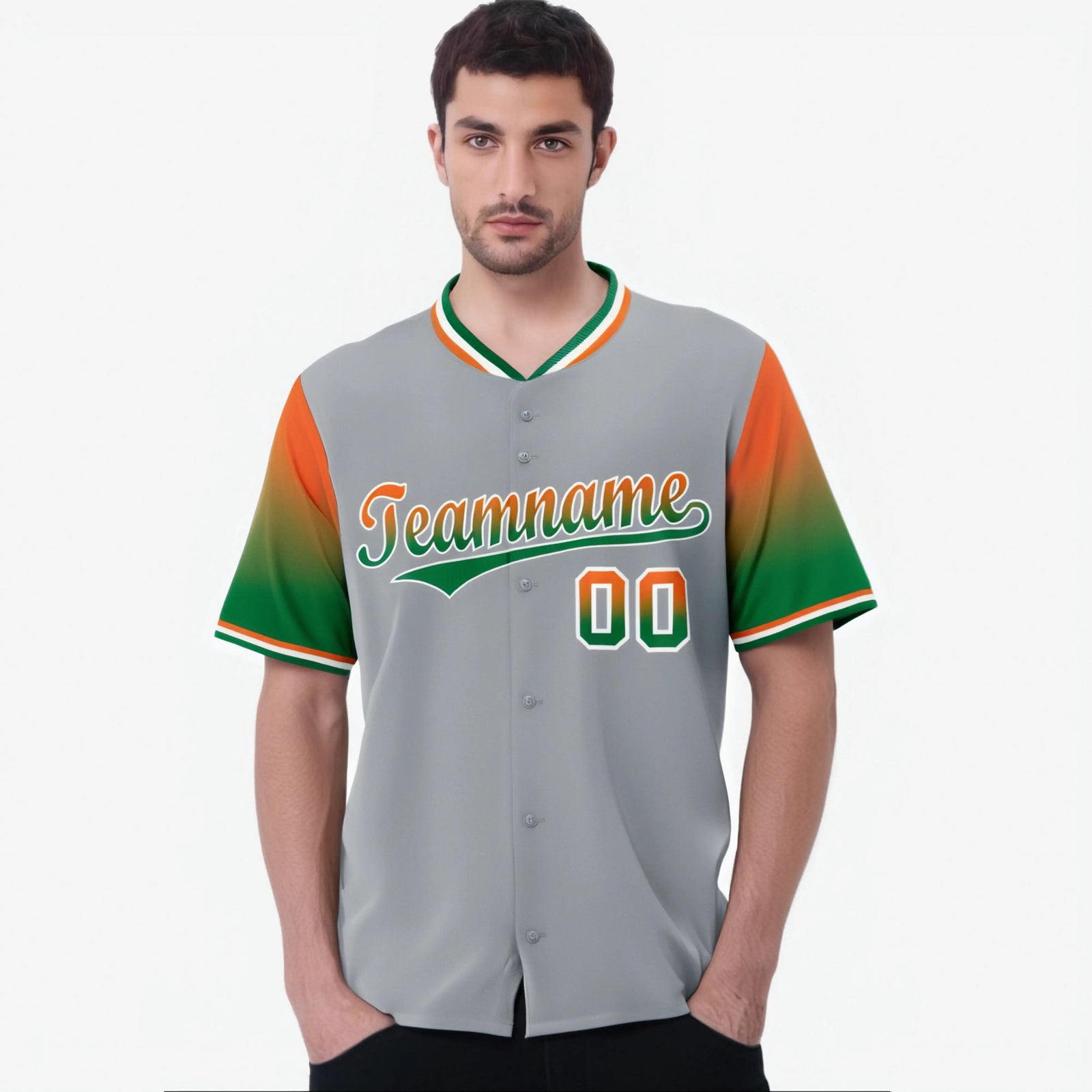 Custom Gray Orange-Kelly Green Gradient Fashion Authentic Baseball Jersey