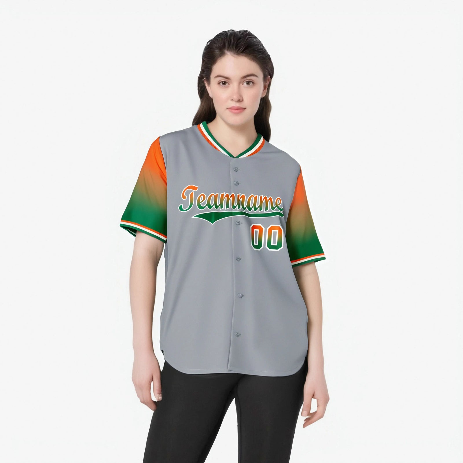 Custom Gray Orange-Kelly Green Gradient Fashion Authentic Baseball Jersey