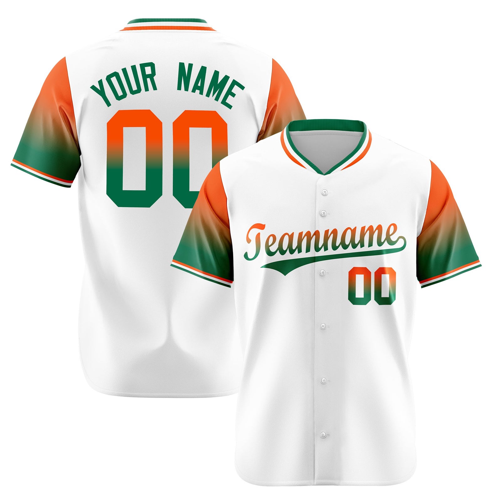 Custom White Orange-Kelly Green Gradient Fashion Authentic Baseball Jersey