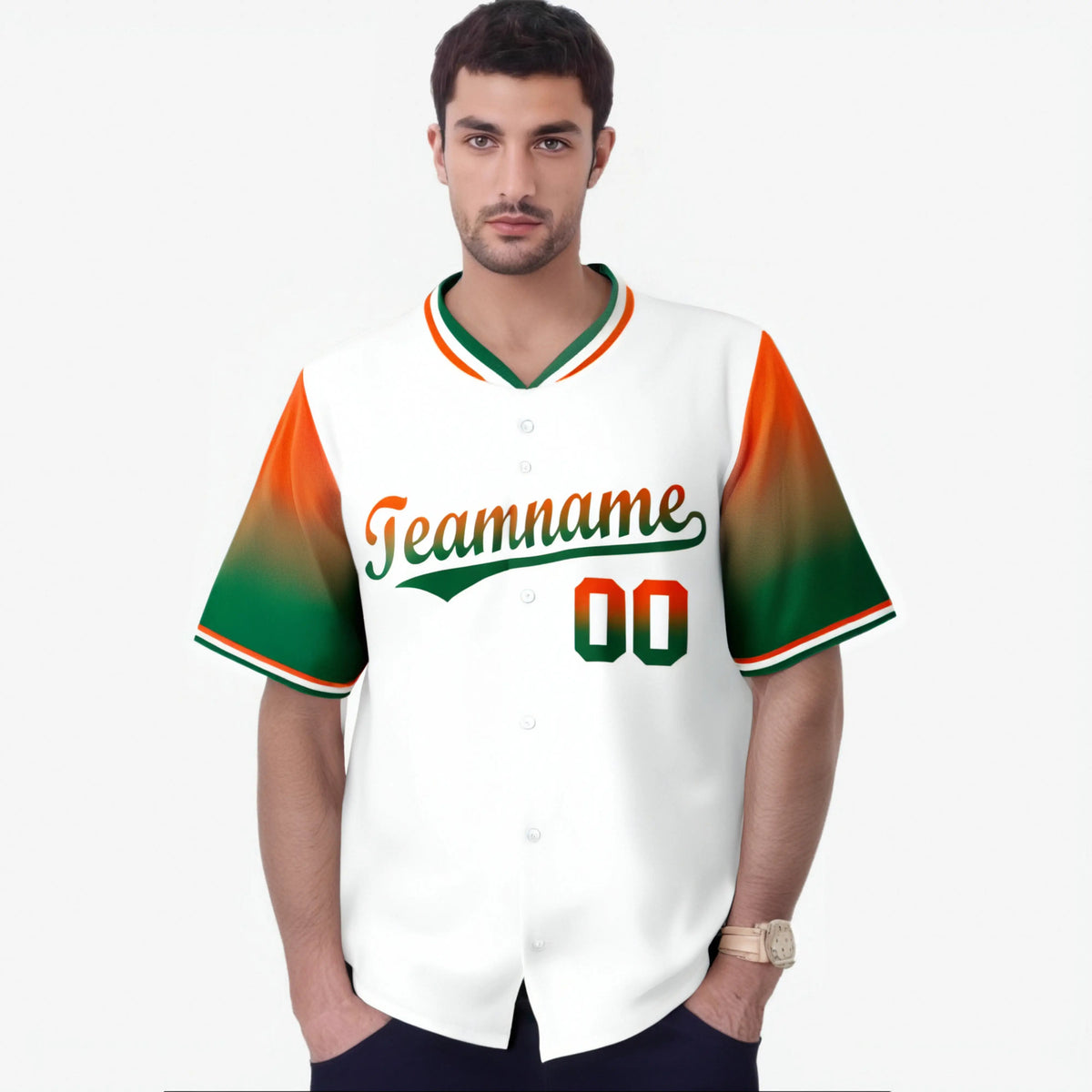 Custom White Orange-Kelly Green Gradient Fashion Authentic Baseball Jersey