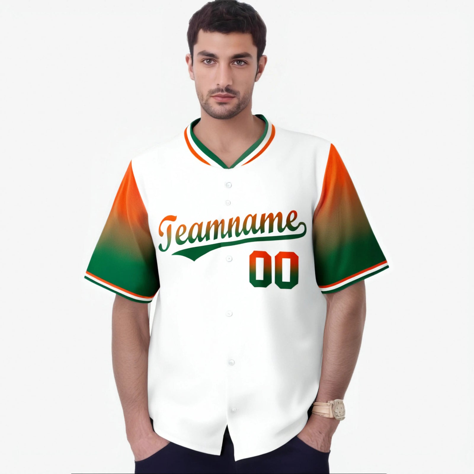 Custom White Orange-Kelly Green Gradient Fashion Authentic Baseball Jersey