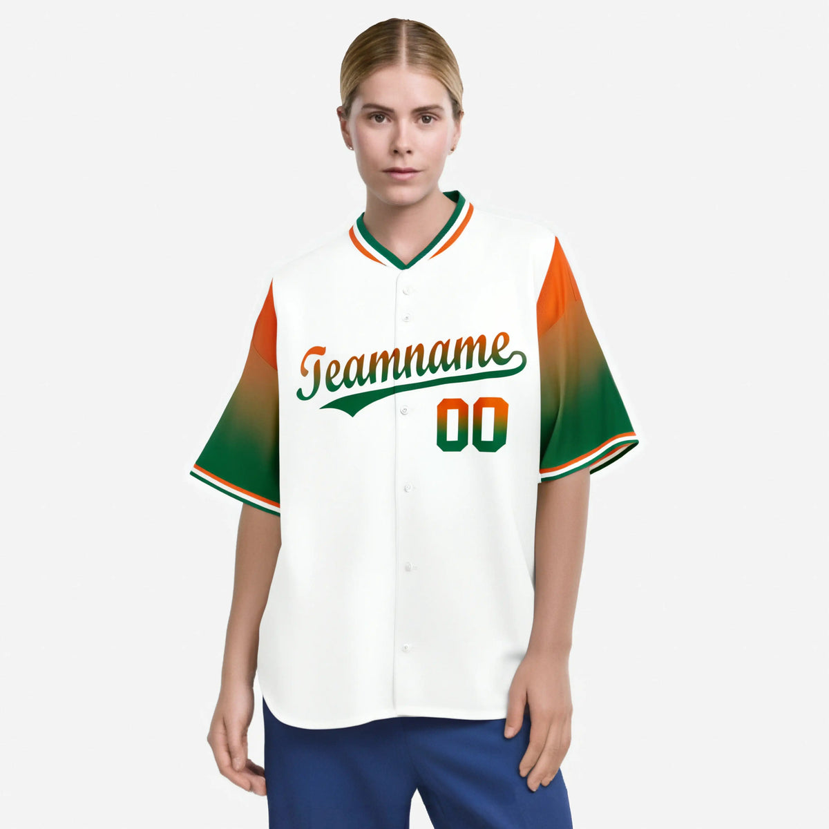 Custom White Orange-Kelly Green Gradient Fashion Authentic Baseball Jersey