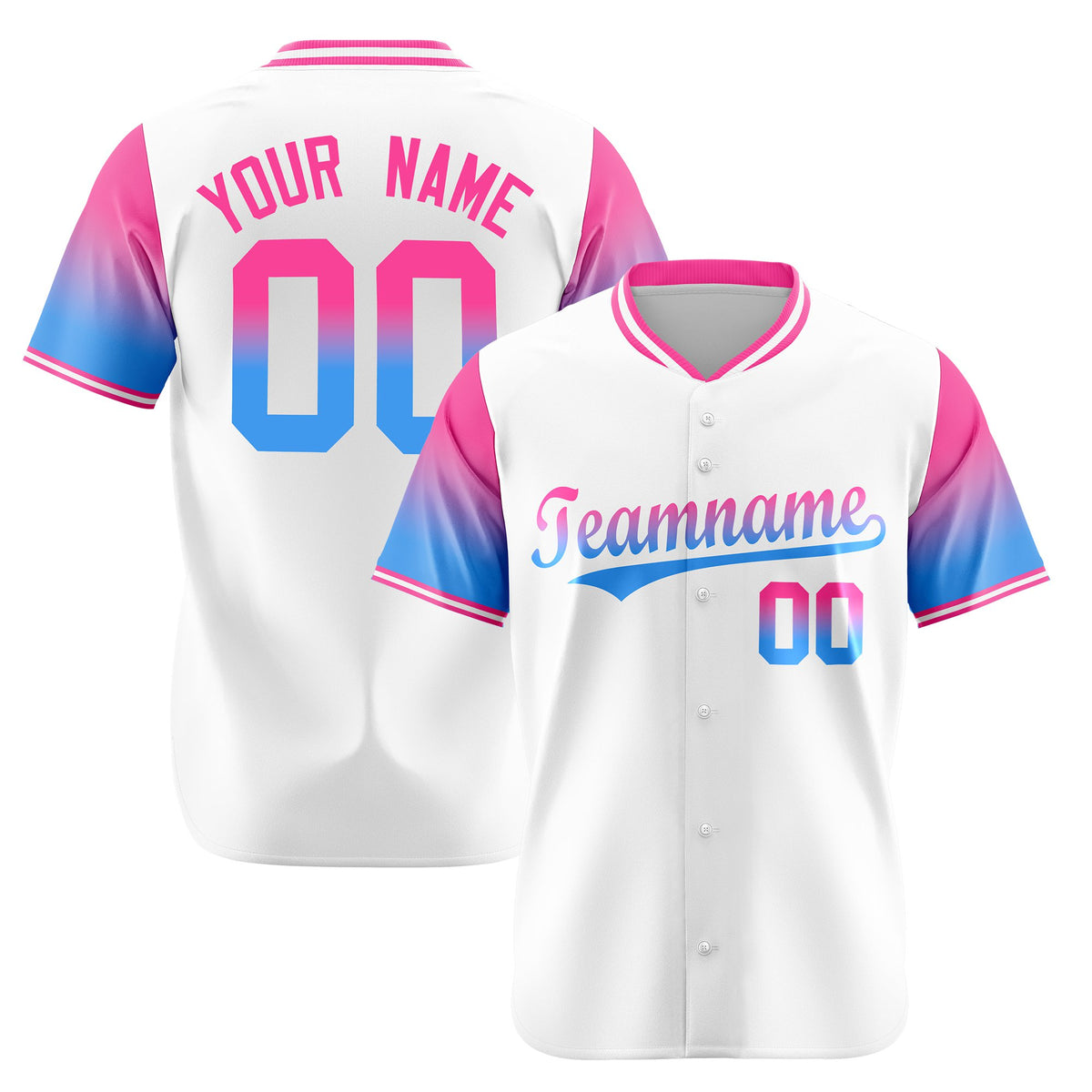 Custom White Pink-Powder Blue Gradient Fashion Authentic Baseball Jersey