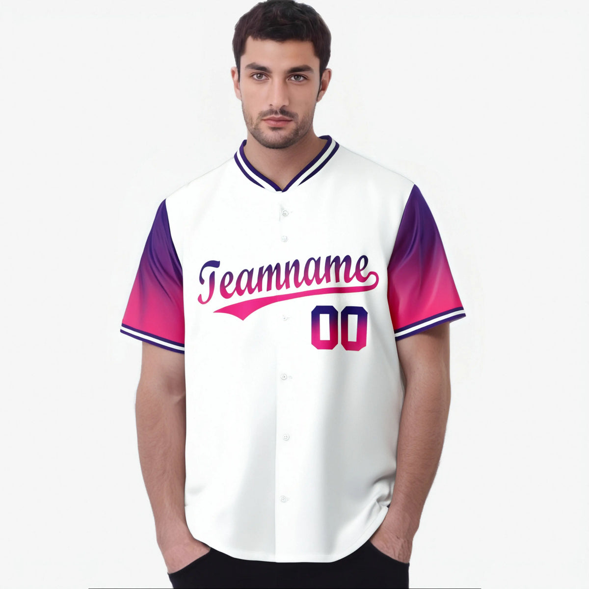 Custom White Purple-Pink Gradient Fashion Authentic Baseball Jersey