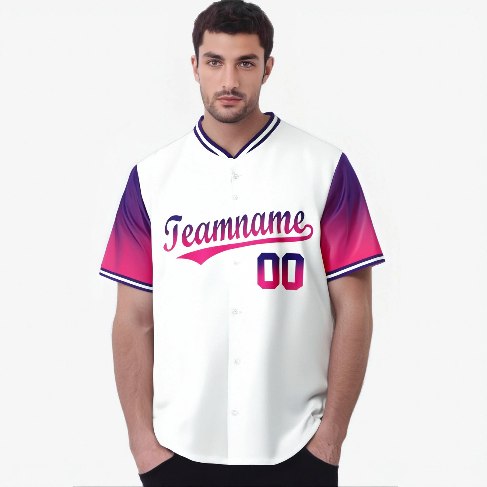 Custom White Purple-Pink Gradient Fashion Authentic Baseball Jersey
