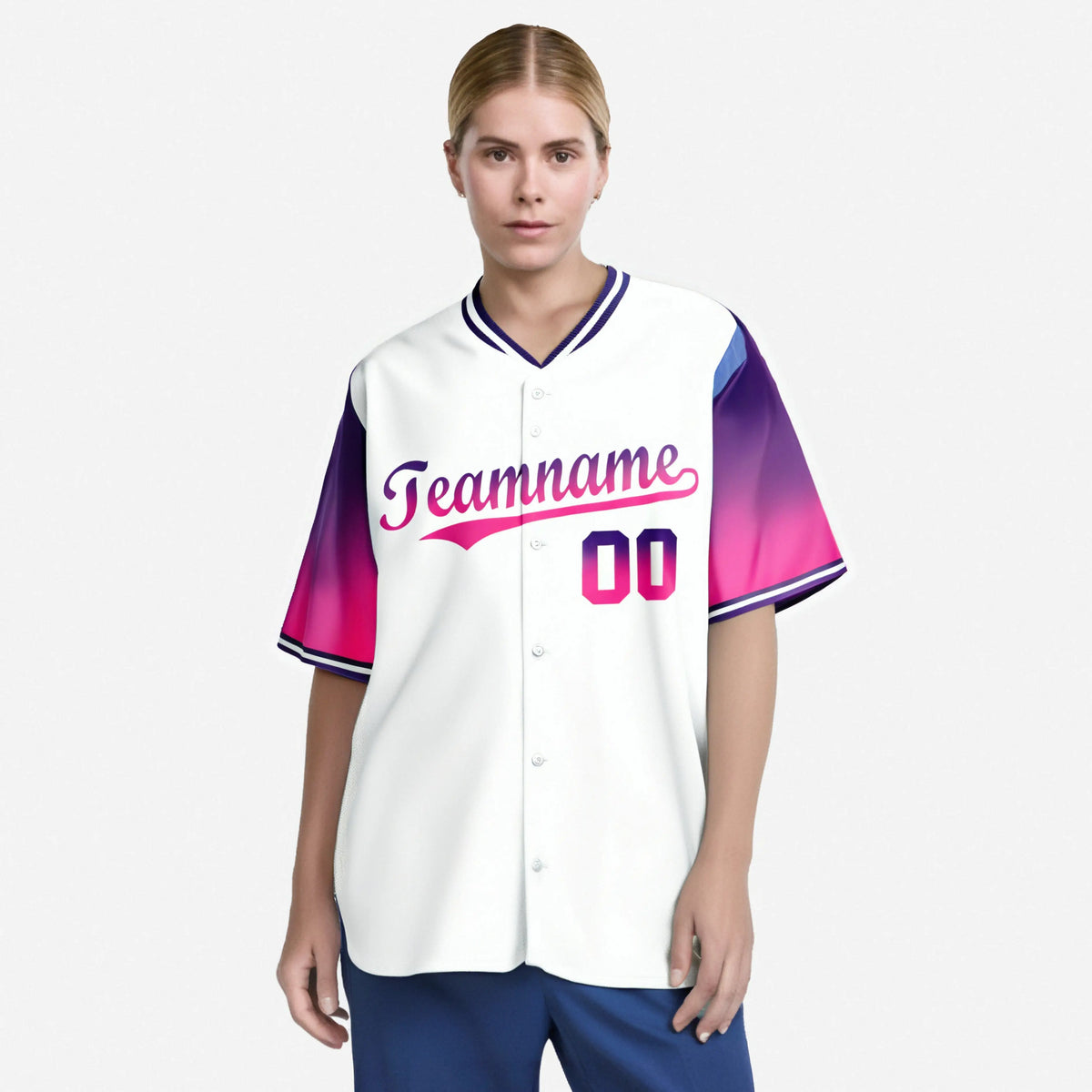 Custom White Purple-Pink Gradient Fashion Authentic Baseball Jersey