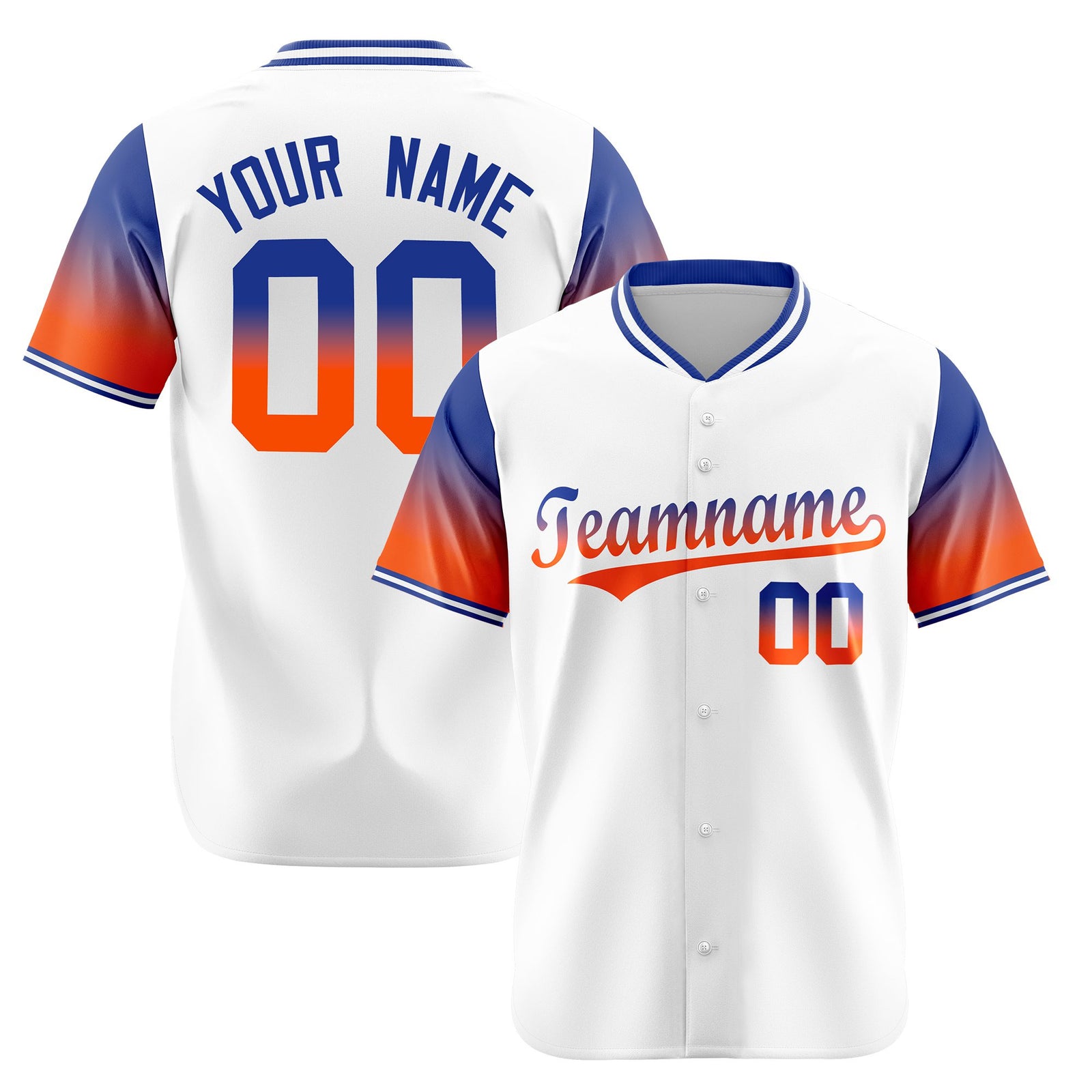 Custom White Royal Blue-Orange Gradient Fashion Authentic Baseball Jersey
