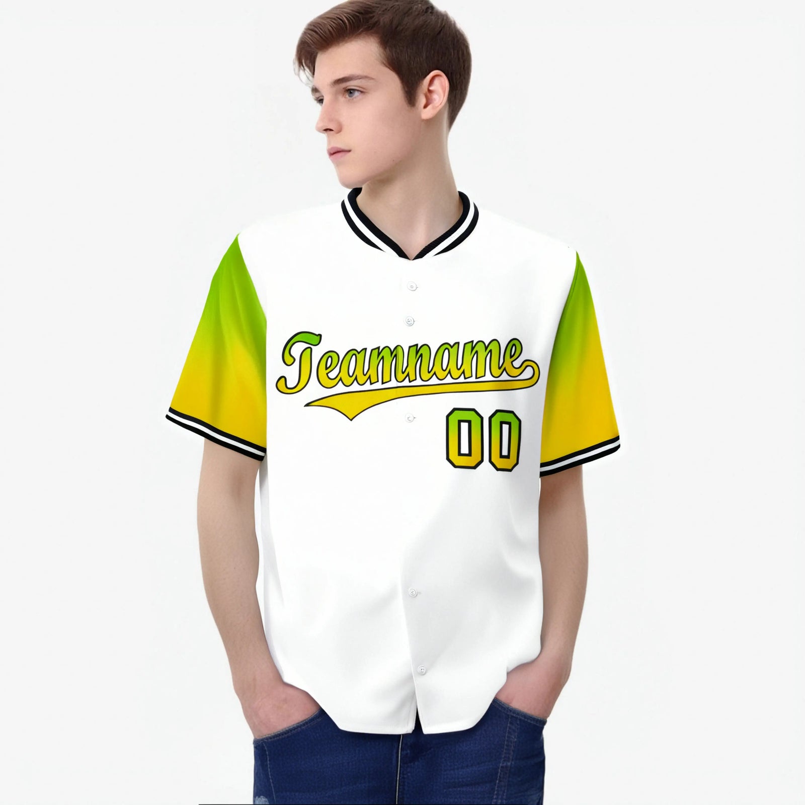 Custom White Neon Green-Gold Gradient Fashion Authentic Baseball Jersey