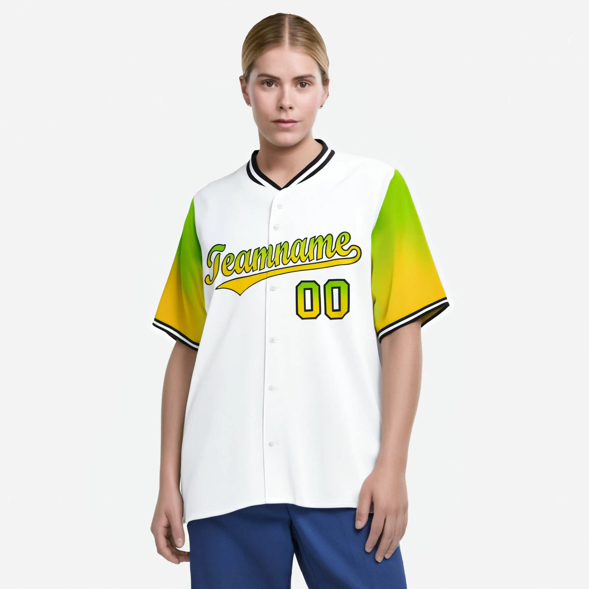 Custom White Neon Green-Gold Gradient Fashion Authentic Baseball Jersey