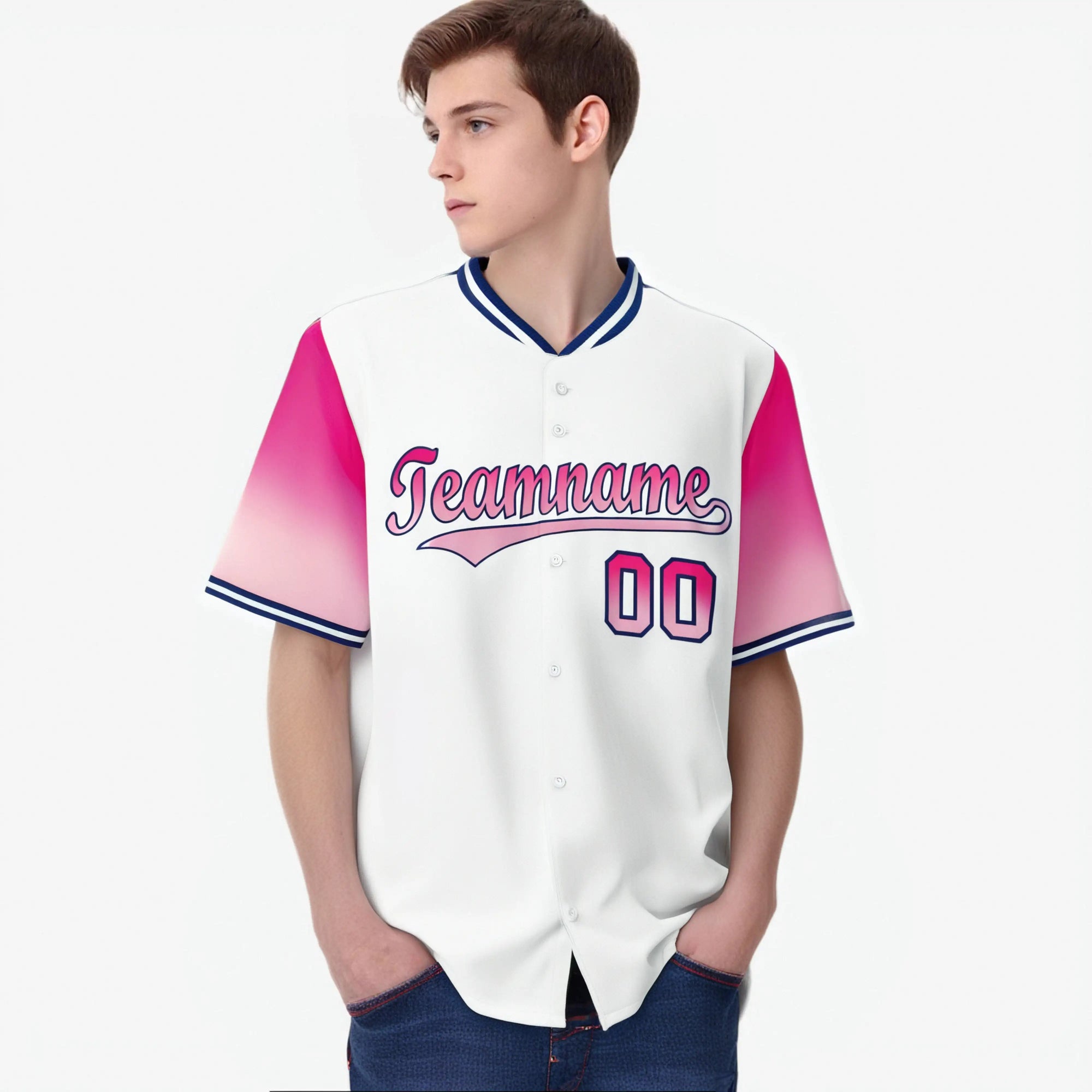 Custom White Pink-Light Pink Gradient Fashion Authentic Baseball Jersey