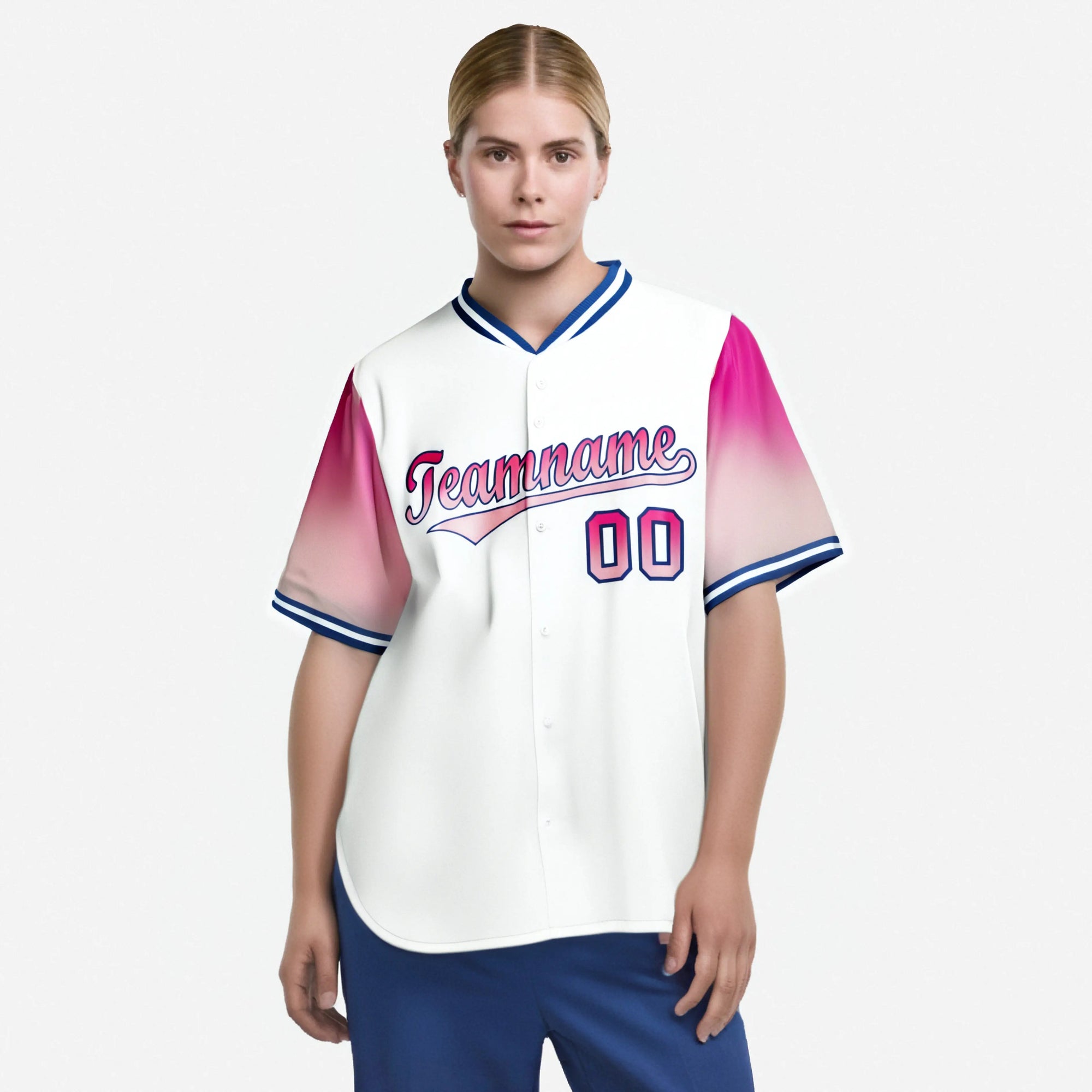 Custom White Pink-Light Pink Gradient Fashion Authentic Baseball Jersey