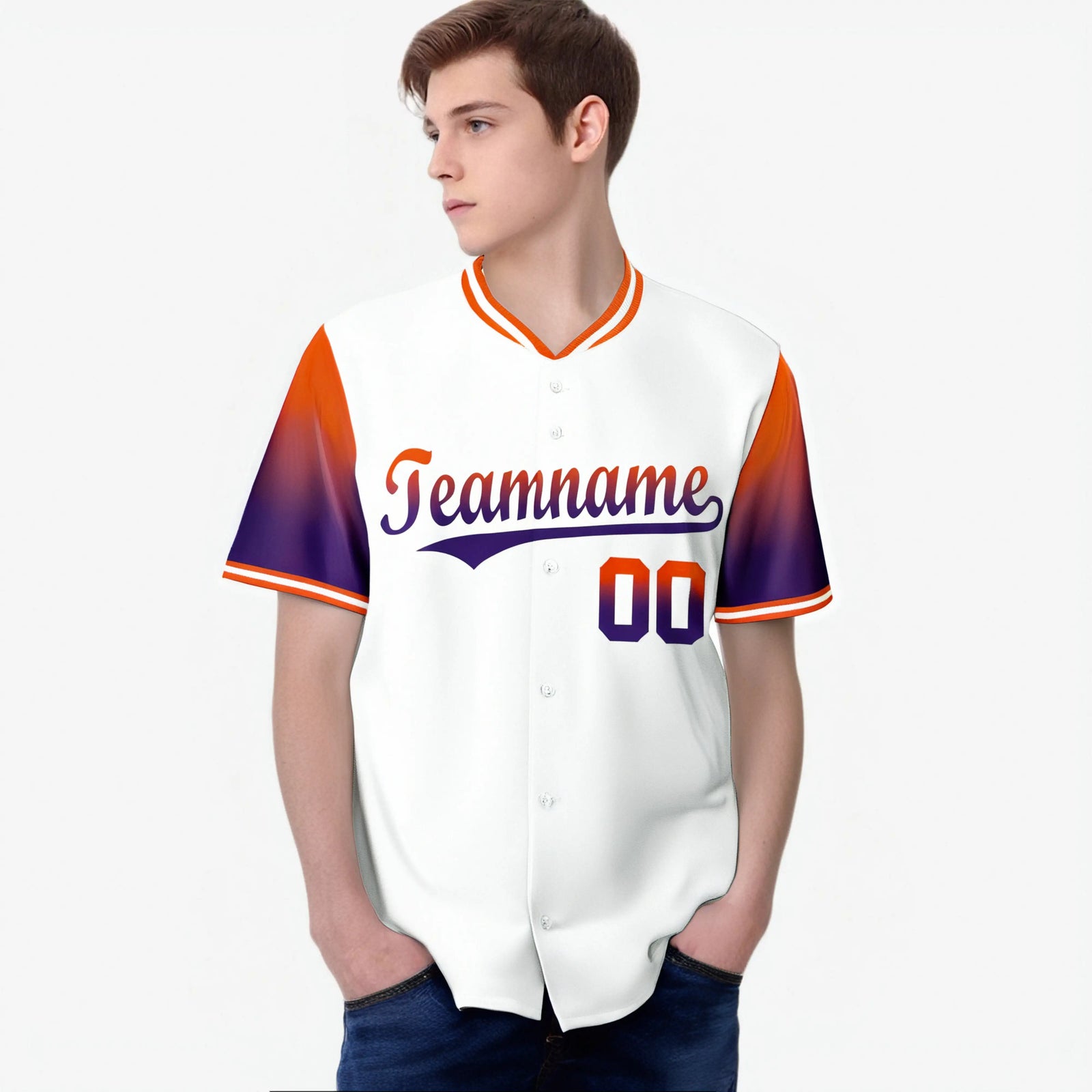 Custom White Orange-Purple Gradient Fashion Authentic Baseball Jersey